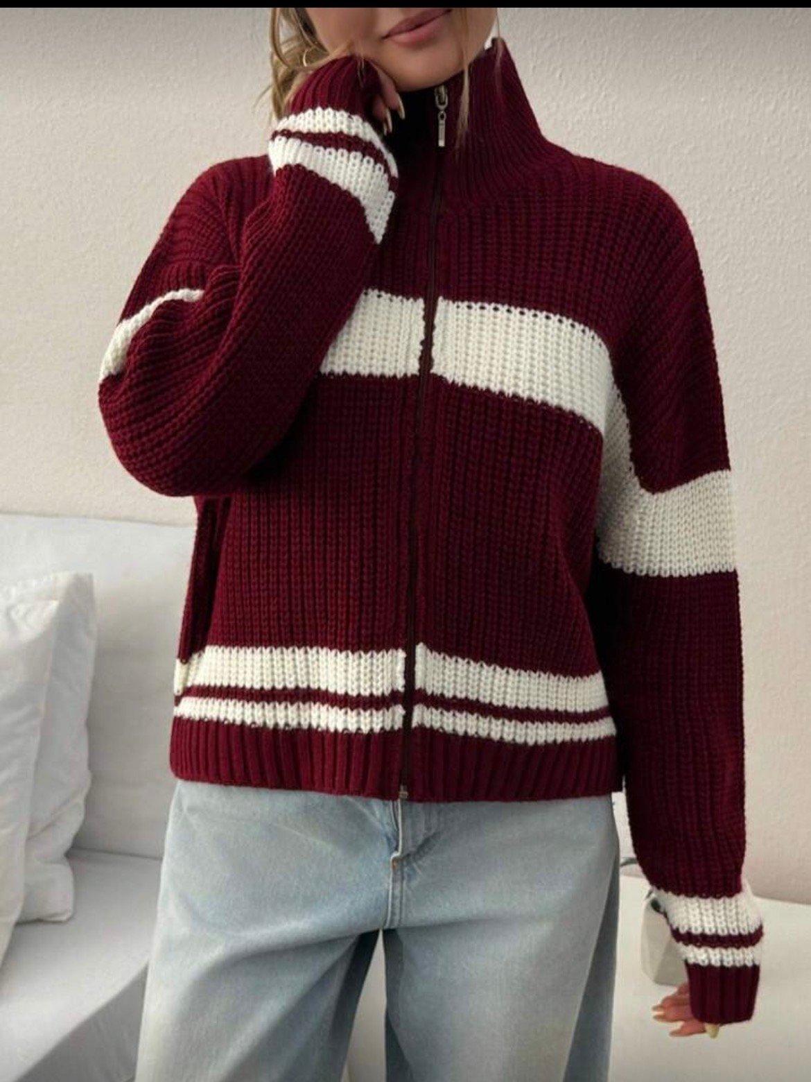 Pull Rayé Zippé Chic