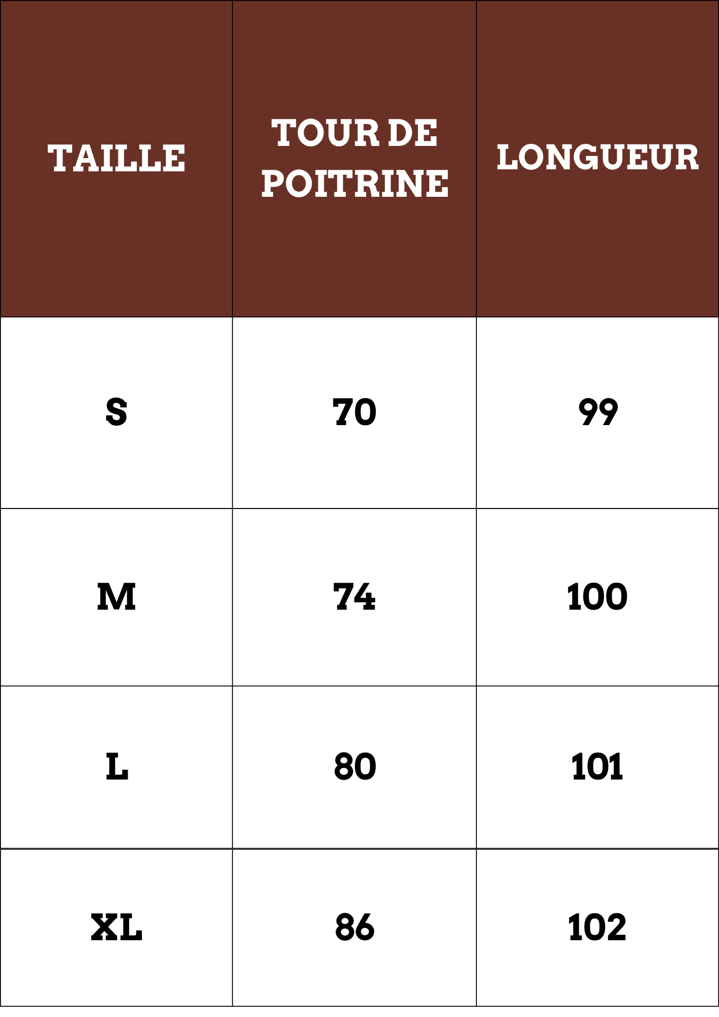 Guide des tailles